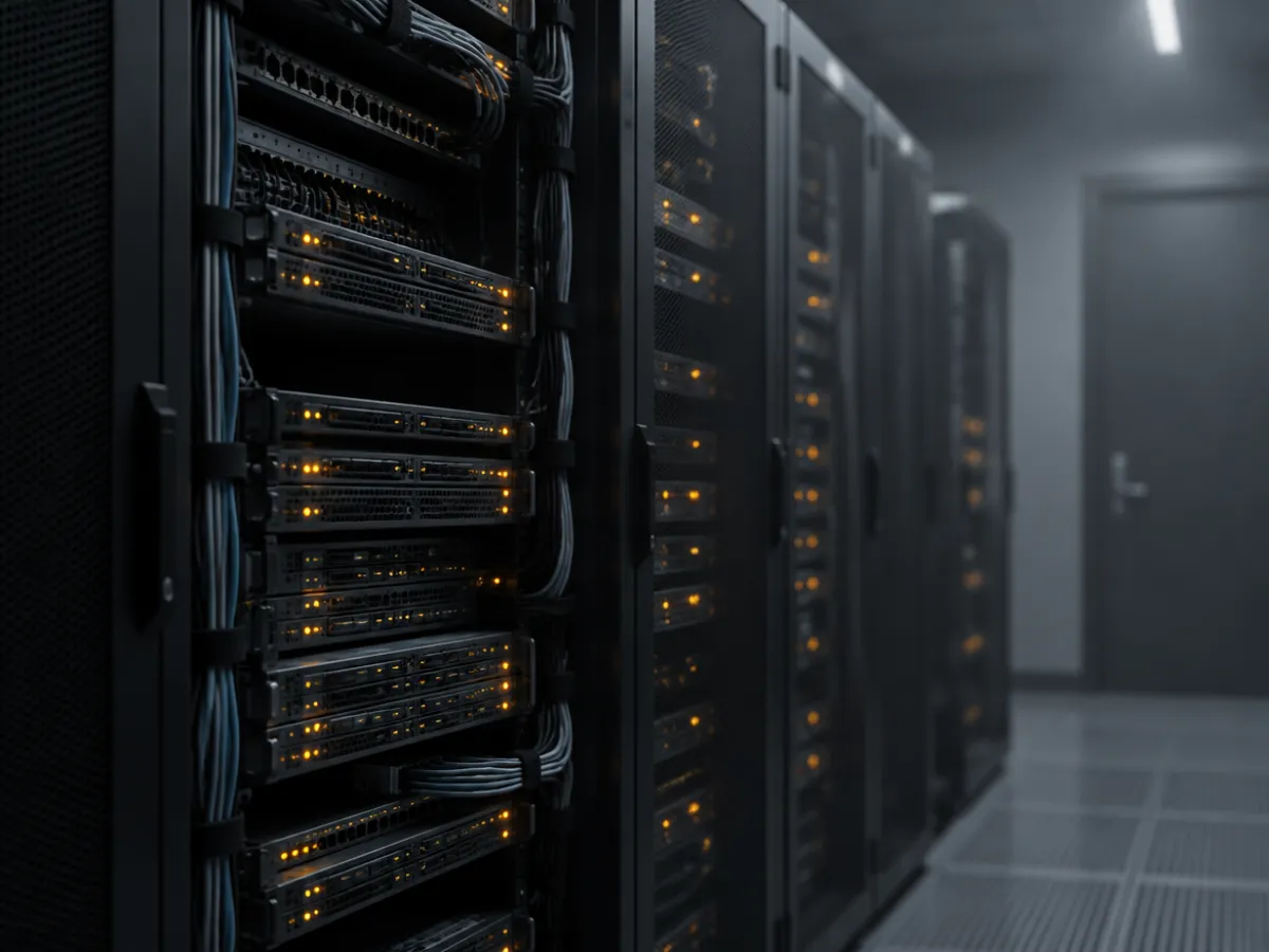 Rack de servidores con luces de estado ámbar